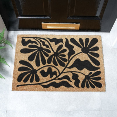 Artsy Doormats Black Quirky Floral Pattern Doormat (60 X 40Cm) from B&Q