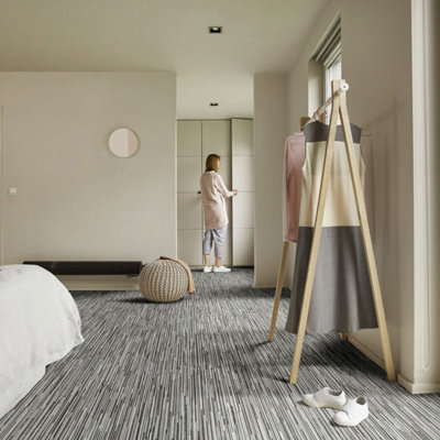B&Q Wood Effect Vinyl Flooring For Livingroom, Kitchen, 2Mm Thick Textile Backing Vinyl Sheet -1M(3'3") X 3M(9'9")-3M² Grey