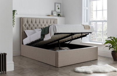 Bedmaster Grey Wilson Oatmeal Fabric Ottoman Bed And Majestic 1000 Pocket Sprung Mattress Double 30Cm