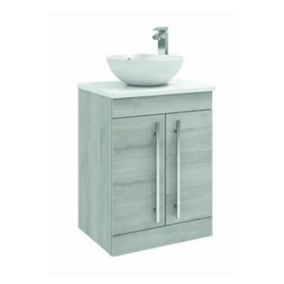 Clifton Bathroom 2-Door Floor Standing Vanity Unit With Sit-On Basin And Worktop 600mm WideSilver Oak Brassware Not Included from B&Q