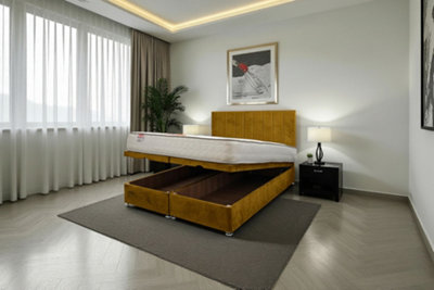 Knight Sleep Paris Ottoman Bed Mustard Plush 3Ft  With Mattress & 24"headboard -Single from B&Q