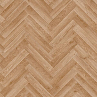  - Brown Wood Herringbone Effect Vinyl Flooring Sheet For KitchenBathroomLivingroom4.20mm Thick-3M(9'9") X 3M(9'9")-9M²