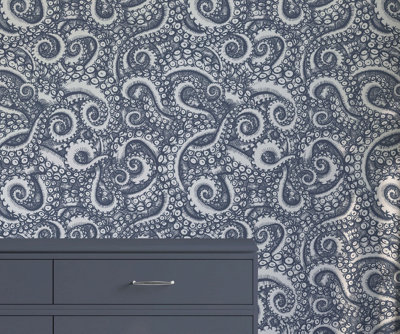 Bobbi Beck Eco-Friendly Blue Tentacle Wallpaper from B&Q