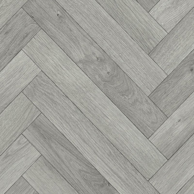  - Grey Wood Effect Herringbone Vinyl Flooring For LivingroomKitchen2.0mm Felt Backing Vinyl Sheet -2M(6'6") X 4M(13'1")-8M²