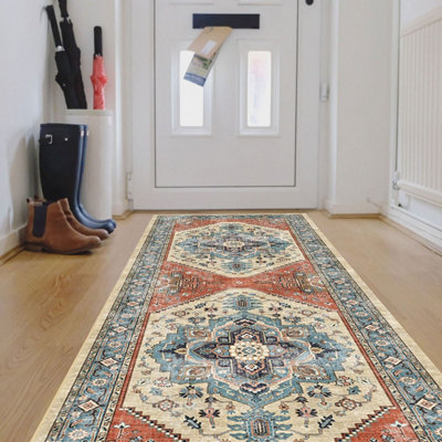  - Blue Bordered Geometric Rug For Bedroom& Living Room7mm Thick Stain-Resistant Traditional Rug160Cm X 230Cm