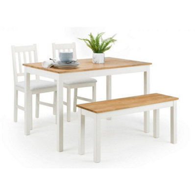 Ashfield Coxmoor Ivory & Oak Dining TableBench & 2 Chairs from B&Q