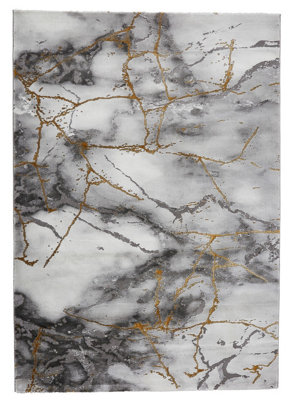 Ivory Gold Abstract RugAnti-Shed RugModern RugStain-Resistant Rug For Livingroom & Diningroom-120Cm X 170Cm from B&Q