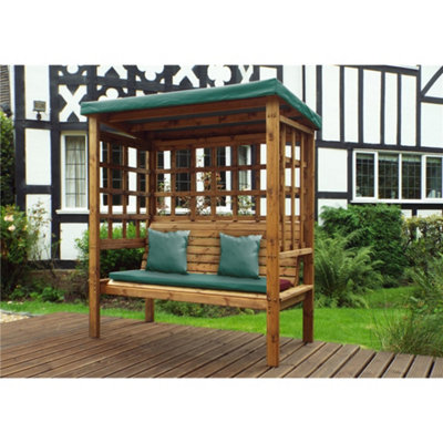 B&Q -  Traditional Ewolth Three Seater Arbour With 1 X Winchester Cushion Green & 2 X Scatter Cushion Green