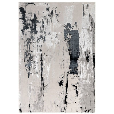 B&Q Modern Rug, Anti-Shed Abstract Rug For Bedroom, & Living Room, Abstract 8Mm Thick Dining Room Rug-120Cm X 170Cm Grey