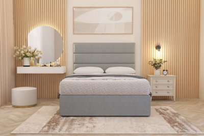 Somnior Beds Somnior Chambery Sage Linen Hybrid Pocket Sprung Orthopaedic Divan Bed Set With Upholstered Headboard