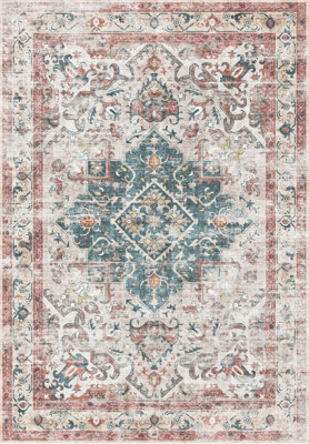  - Beige Abstract Bordered Rug For Bedroom& Living Room7mm Thick Stain-Resistant Traditional Rug160Cm X 230Cm