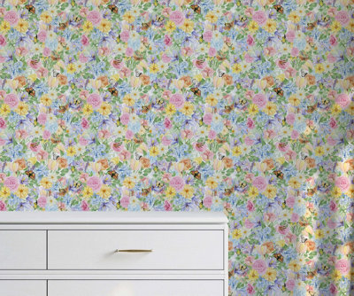 B&Q -  Eco-Friendly Multicolour Butterfly Flower Wallpaper