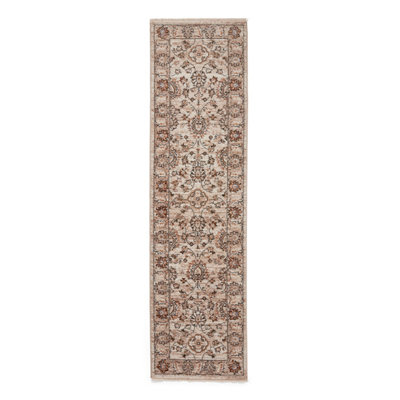 Beige Traditional Bordered Floral 10mm Thick Stain-Resistant Rug For BedroomLiving Room& Dining Room-60Cm X 230Cm (Runner) from B&Q