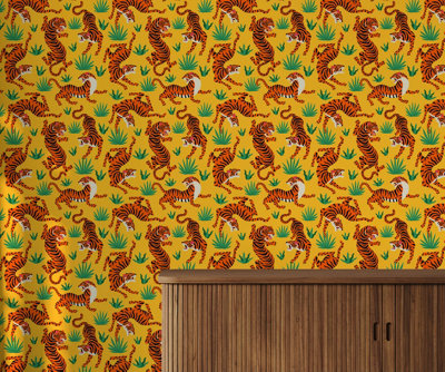 B&Q -  Eco-Friendly Yellow Oriental Tiger Wallpaper