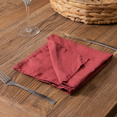 Native Natural Brick Red Set Of 4 100% Linen Napkins from B&Q