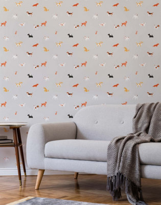 B&Q -  Eco-Friendly Grey Cute Dog Wallpaper