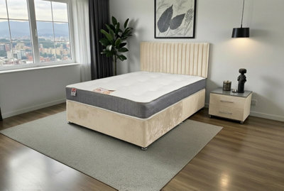Knight Sleep Cream Emily Plush Bed Set With Orthopaedic Mattress, No Drawers & 24"Headboard - Single 3Ft B&Q