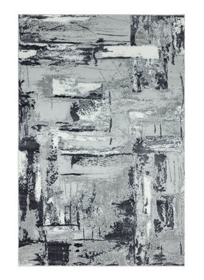 B&Q Grey Modern Rug, Abstract Rug For Bedroom, Stain-Resistant Rug For Dining Room, Abstract Rug-120Cm X 170Cm