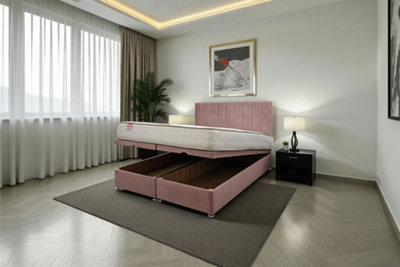 Knight Sleep Pink Paris Ottoman Bed Plush 2Ft6 With Mattress & 24"Headboard - Single Small B&Q