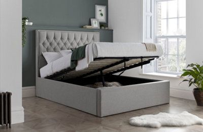 B&Q -  Wilson Grey Fabric Ottoman Bed And Majestic 1000 Pocket Sprung Mattress King Size