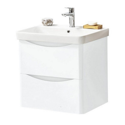 Clifton Bathroom Wall Mounted 2-Drawer Vanity Unit With Basin 600mm WideGloss White(Arch)Brassware Not Included from B&Q