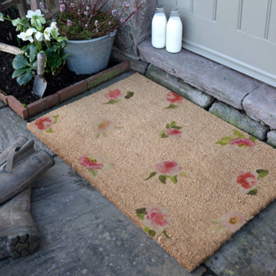 Artsy Doormats Watercolour Pink Flowers Doormat (90 X 60Cm) from B&Q