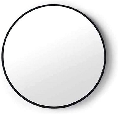 Biznest 40Cm Round Aluminium Frame Wall Mounted Mirror Bathroom Living Room Bedroom Home Décor (Black) from B&Q