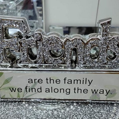 Biznest Silver Petals Crushed Diamond Friends Crystal Ornament Family Friends Bling Shelves Display from B&Q