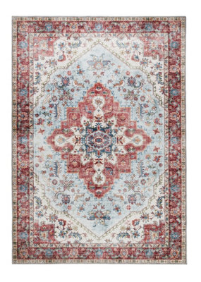 Washable RugBordered RugFloral Traditional RugPersian Rug For BedroomLiving Room& Dining Room-67 X 200Cm (Runner) from B&Q
