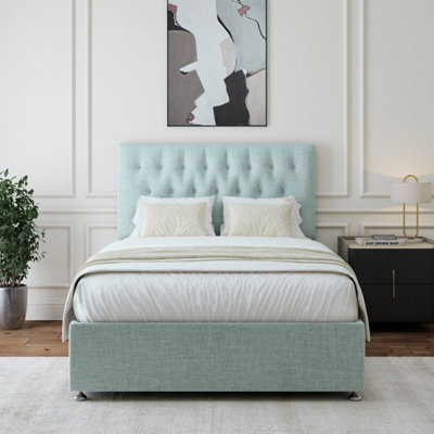 B&Q -  Duck Egg Linen Divan Base And Button Headboard Double
