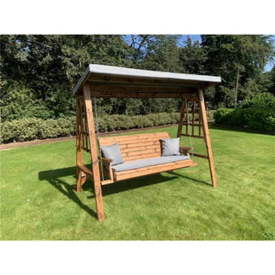 B&Q -  Traditional Brighton Three Seater Swing With 1 X Winchester Cushion Grey & 2 X Scatter Cushion Grey