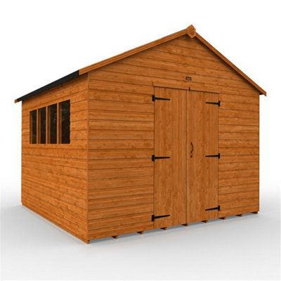 10Ft X 10Ft (2950mm X 2950mm) Horsforth Shiplap Heavyweight Xl Workshop Shed With 4 Window (12mm Tongue And Groove Floor And Roof)