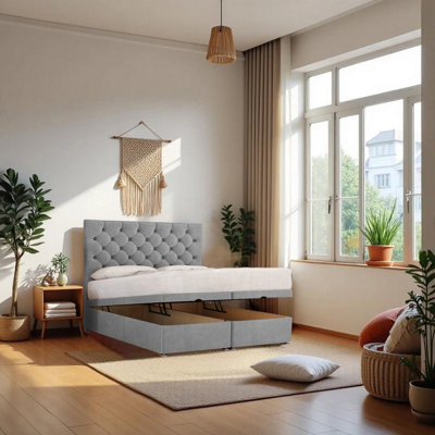 B&Q -  End Opening Ottoman Bed Grey Plush 5Ft  With Mattress & 24"headboardKing