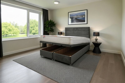 B&Q -  York Ottoman Bed Charcoal Plush 6Ft With Mattress & 24"headboardSuper King