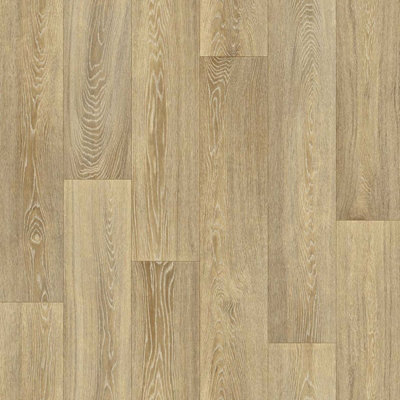 B&Q Wood Effect Vinyl Flooring For Livingroom, Kitchen,2Mm Textile Backing Vinyl Sheet -8M(26'3") X 3M(9'9")-24M² Light/Brown