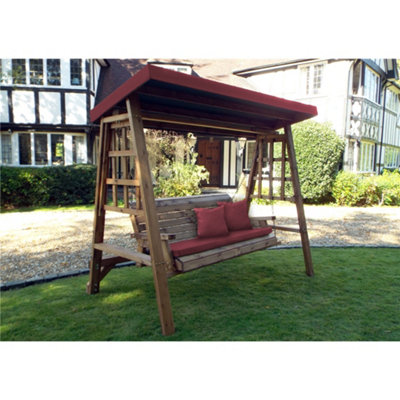 B&Q -  Traditional Brighton Three Seater Swing With 1 X Winchester Cushion Burgundy & 2 X Scatter Cushion Burgundy