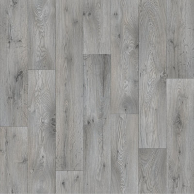 B&Q Non Slip Wood Effect Vinyl Flooring For Livingroom, Kitchen, 2.3Mm Thick Vinyl Sheet-6M(19'8") X 3M(9'9")-18M² Grey