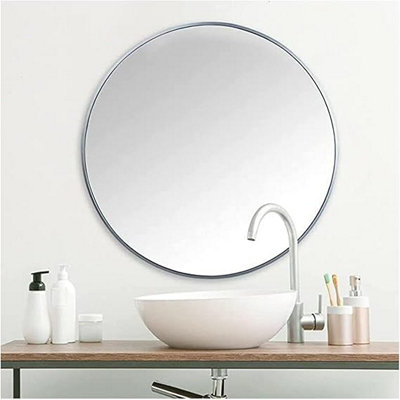 Biznest 40Cm Round Aluminium Frame Wall Mounted Mirror Bathroom Living Room Bedroom Home Décor (Silver) from B&Q