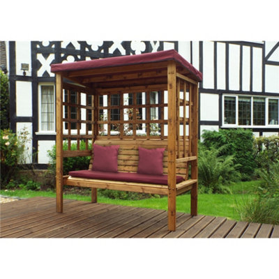 B&Q -  Traditional Ewolth Three Seater Arbour With 1 X Winchester Cushion Burgundy & 2 X Scatter Cushion Burgundy