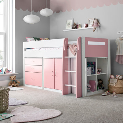 Bedmaster Lacy Pink Storage Mid Sleeper Bed And Spring Mattress from B&Q
