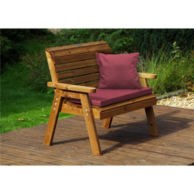B&Q -  Traditional Wooden 2 Seater Bench With 1 X Bench Cushion Burgundy1 X Scatter Cushion Burgundy & Standard Fitted Cover