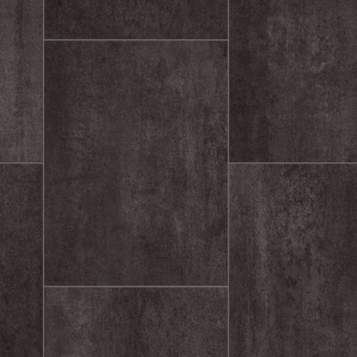 B&Q Black Tile Effect Vinyl Flooring For Livingroom, Kitchen,2.8Mm Thick Cushion Backed Vinyl Sheet-6M(19'8") X 4M(13'1")-24M²