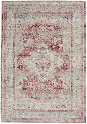Red Ivory RugBordered Floral RugTraditional Stain-Resistant RugPersian Rug For BedroomDining Room-239Cm X 300Cm from B&Q
