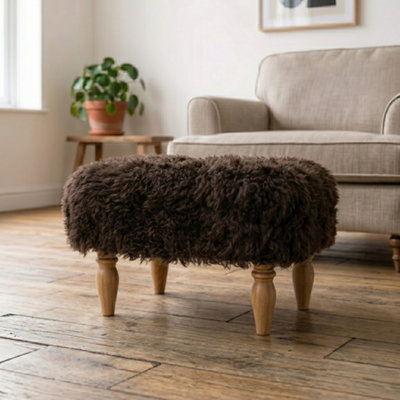 Native Natural Shearling Lambskin Chocolate Brown Stool from B&Q