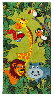 Green Kids RugAnimal Graphics Pictorial RugModern RugStain-Resistant Rug For Bedroom& Dining Room-60Cm X 120Cm from B&Q