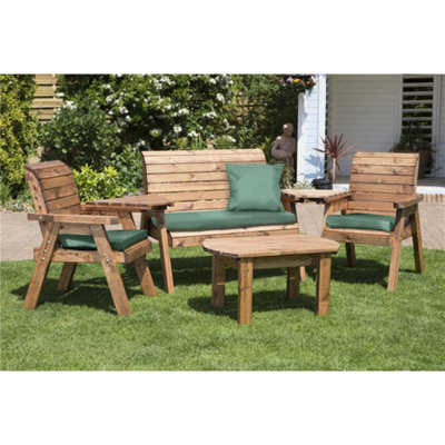 B&Q -  Wooden 4 Seater Multi Set With 1 X Bench Cushion Green2 X Chair Cushion Green & 1 X Scatter Cushion Green