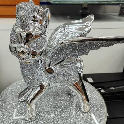 Biznest Bling Crushed Diamond Silver Bambi With Angel Wings Ceramic Sparkly Shelf Sitter Ornament from B&Q
