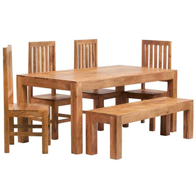 Ashfield Poko Light Mango 6Ft Dining Set With Bench & 4 Wooden Chairs from B&Q