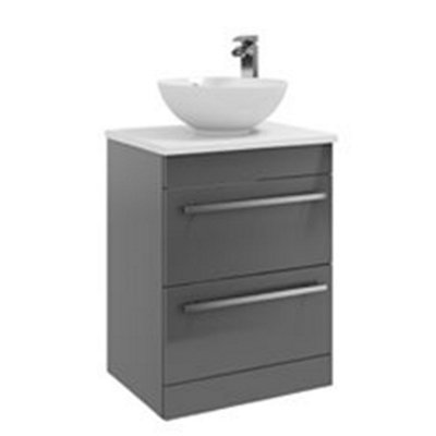 Clifton 2-Drawer Floor Standing Vanity Unit With Sit-On Basin And Worktop 600mm WideStorm Grey Gloss Brassware Not Included from B&Q