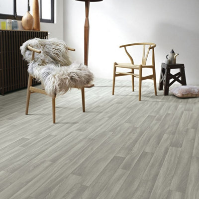  - Grey Wood Effect Vinyl Flooring For LivingroomKitchen2mm Thick Cushion Backed Vinyl Sheet -4M(13'1") X 4M(13'1")-16M²